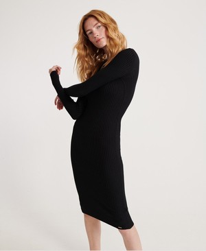 Superdry Anne Rib Bodycon Női Ruhák Fekete | AIXNM6358